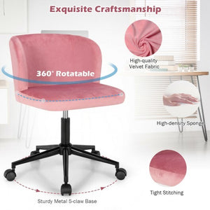 Velvet Leisure Office Chair with Adjustable Height-Pink