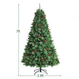 7 Feet Unlit Hinged PVC Artificial Christmas Pine Tree with Red Berries