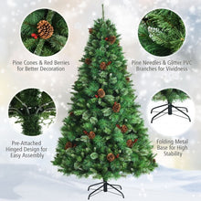 7 Feet Unlit Hinged PVC Artificial Christmas Pine Tree with Red Berries