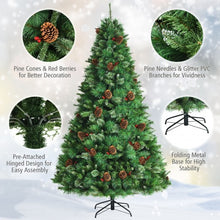 8 Feet Unlit Hinged PVC Artificial Christmas Pine Tree with Red Berries