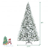 8 Feet Snow Flocked Hinged Christmas Tree with Berries and Poinsettia Flowers