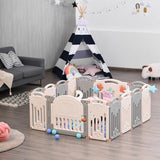 Foldable Baby Playpen 14 Panel Activity Center Safety Play Yard-Beige