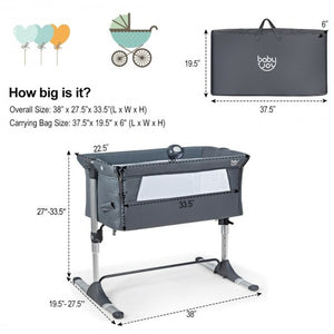 Adjustable Baby Side Crib  - Music Box & Toys-Dark Gray