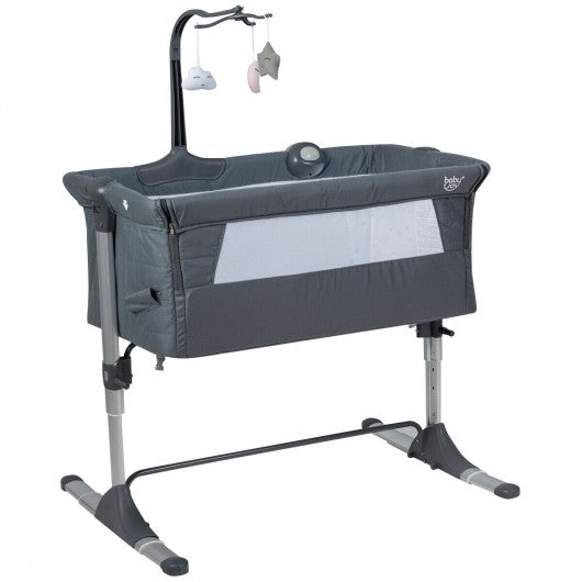 Adjustable Baby Side Crib  - Music Box & Toys-Dark Gray