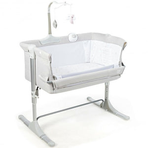 Adjustable Baby Side Crib  - Music Box & Toys-Light Gray