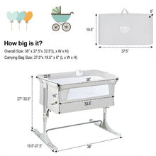 Adjustable Baby Side Crib  - Music Box & Toys-Light Gray