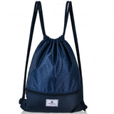 Drawstring Backpack String Bag Foldable Sports Sack with Zipper Pocket-Dark Blue