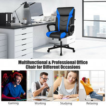 Swivel PU Leather Office Gaming Chair with Padded Armrest-Blue