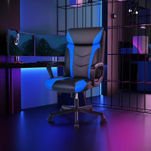 Swivel PU Leather Office Gaming Chair with Padded Armrest-Blue