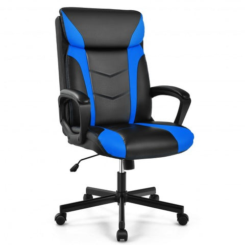 Swivel PU Leather Office Gaming Chair with Padded Armrest-Blue