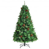6 Feet Unlit Hinged PVC Artificial Christmas Pine Tree with Red Berries