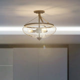 3-Light Semi Flush Industrial Seeded Glass Mount Ceiling Lamp