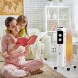 1500W Oil Filled Portable Radiator Space Heater with Adjustable Thermostat-White