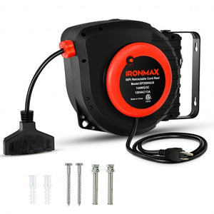 50ft Retractable Extension Cord Reel with Triple Tap Outlet