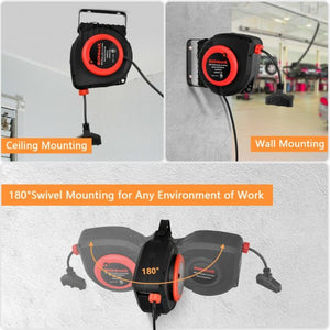 50ft Retractable Extension Cord Reel with Triple Tap Outlet