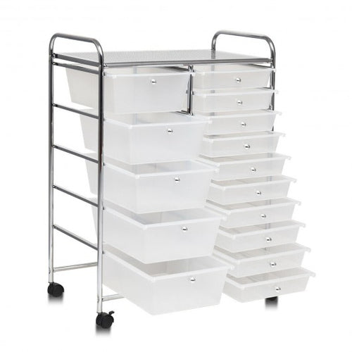 15 Drawers Rolling Storage Cart Organizer-clear