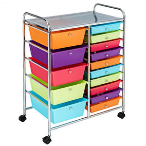 15-Drawer Utility Rolling Organizer Cart Multi-Use Storage-Deep Multicolor