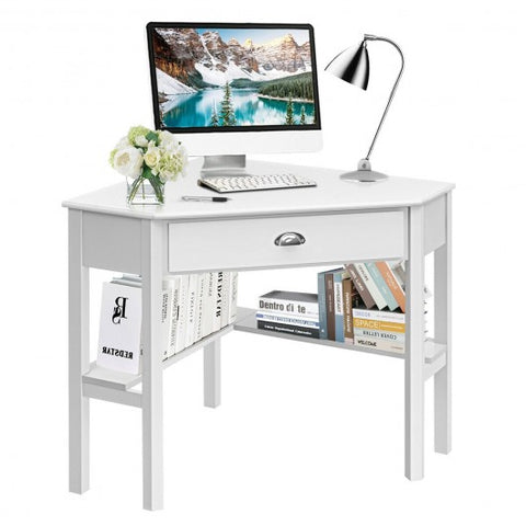 Corner Wooden PC Laptop Computer Desk-White