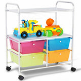 4 Drawers Shelves Rolling Storage Cart Rack-Transparent Multicolor