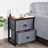 Metal Frame Nightstand Side Table Storage with 2 Drawers-Black
