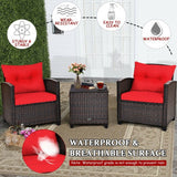 3 Pcs Patio Rattan Furniture Set Cushioned Conversation Set Coffee Table-Red