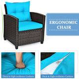 3 Pcs Patio Rattan Furniture Set Cushioned Conversation Set Coffee Table-Turquoise