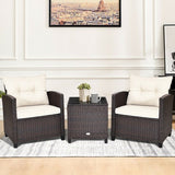 3 Pcs Patio Rattan Furniture Set Cushioned Conversation Set Coffee Table