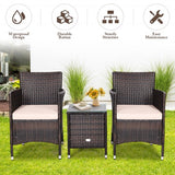 3 Pcs Outdoor Rattan Wicker Furniture Set-Beige