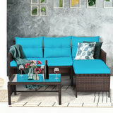 3 Piece Patio Wicker Rattan Sofa Set-Turquoise