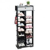 Wooden Free Standing Shoe Storage Shelf with Fabric Drawer-Black