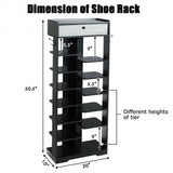 Wooden Free Standing Shoe Storage Shelf with Fabric Drawer-Black