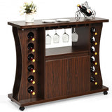 Rolling Buffet Sideboard Wooden Bar Storage Cabinet-Walnut