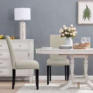 Set of 2 Fabric Upholstered Dining Chairs with Nailhead-Light Sage