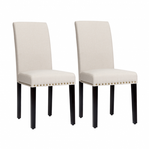 Set of 2 Fabric Upholstered Dining Chairs with Nailhead-Light Sage