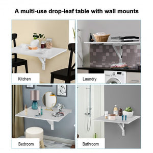 Space Saver Folding Wall-Mounted Drop-Leaf Table-White