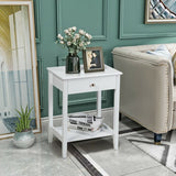 Wooden Nightstand  End Table Storage Display -White