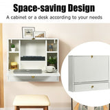 Wall Mounted Folding Laptop Desk Hideaway Storage with Drawer-White