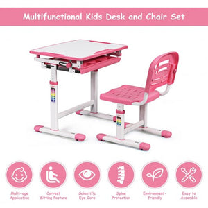 Height Adjustable Children’s Desk Chair Set -Pink
