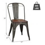 18 Inch Height Set of 4 Stackable Style Metal Wood Dining Chair-Gun