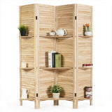 Folding Room Divider Screen with 3 Display Shelves-Brown