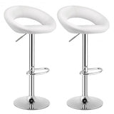 Set of 2 Bar Stools Adjustable  Leather like Swivel Chairs-White