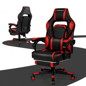 Massage Gaming Chair with Footrest and Lumbar Support