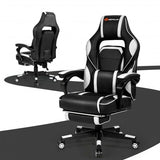 Massage Gaming Chair with Footrest and Lumbar Support-White