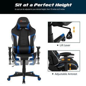 Reclining Swivel Massage Gaming Chair with Lumbar Support-Blue