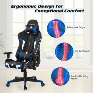 Reclining Swivel Massage Gaming Chair with Lumbar Support-Blue