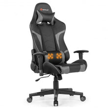 Reclining Swivel Massage Gaming Chair with Lumbar Support-Gray