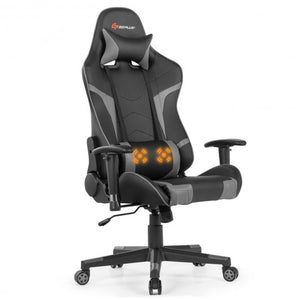 Reclining Swivel Massage Gaming Chair with Lumbar Support-Gray
