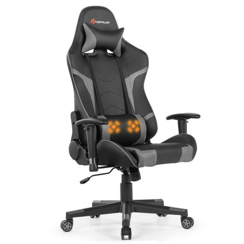 Reclining Swivel Massage Gaming Chair with Lumbar Support-Gray