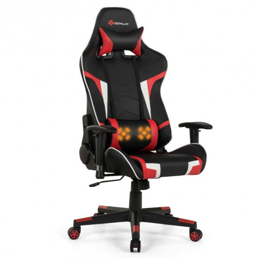 Reclining Swivel Massage Gaming Chair with Lumbar Support-Red
