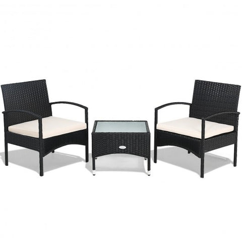 3 pcs Patio Wicker Rattan Furniture Set - White Cushion